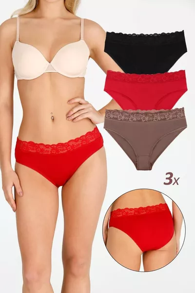 Women's Special Fabric Bamboo Lace Waist 3-Piece Panty Set