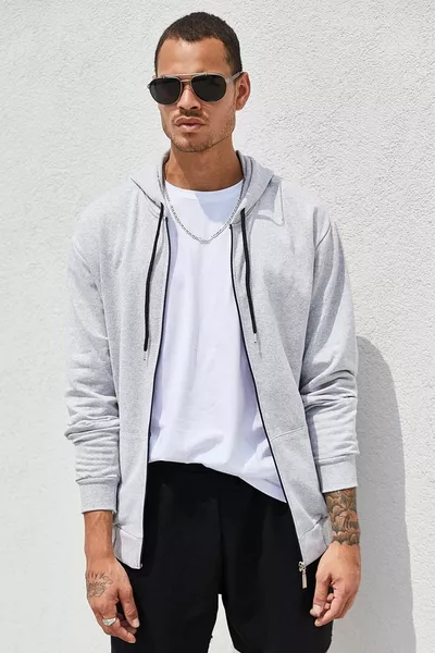 Men's Grey Zip-Up Hoodie