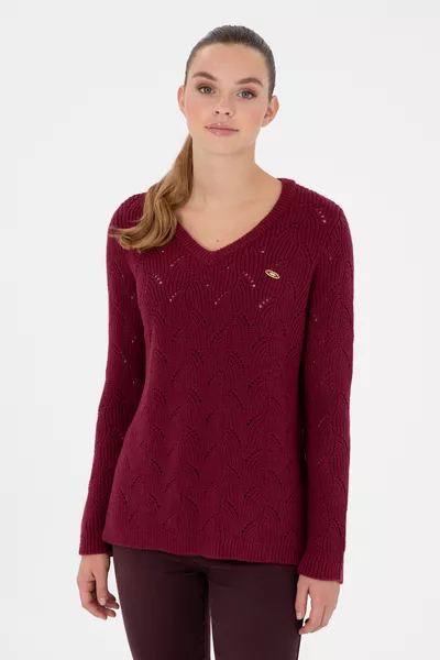 Dames Kersenrode V-Hals Trui 