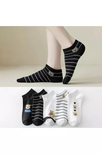 5-Pair Women's Short Socks Set with Patterns