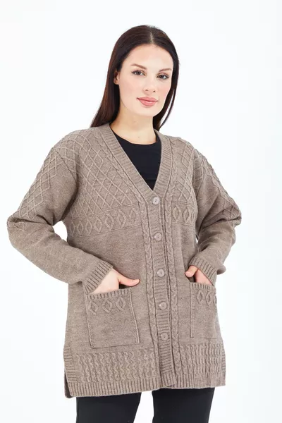 Женский кардиган с V-образным вырезом, пуговицами и карманами, вязанный шерстяной, короткий, для мам