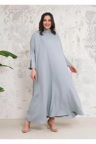 المرأة القاضي الياقة والأكمام لؤلؤة مطرزة مريحة تناسب اللباس