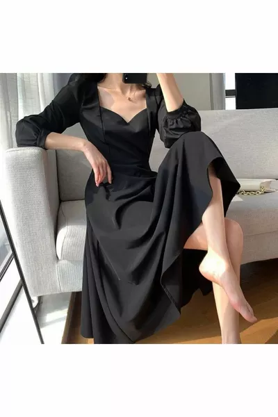 Longueur midi col détail Robe à manches longues