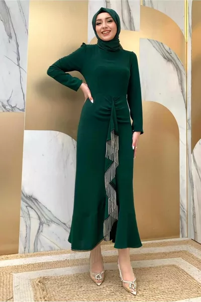 المرأة الأخضر (الزمرد) سلسلة مفصلة منتفخة مساء اللباس T 