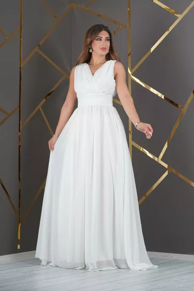 Chiffon Design ärmelloses V niedrig geschnittenes langes Kleid Abendkleid