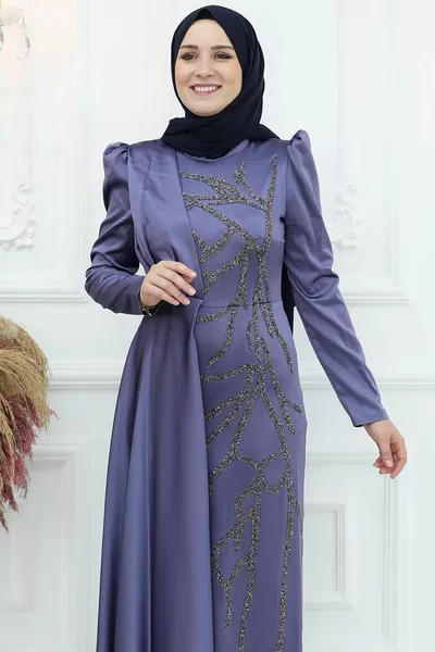 Burcin Атласные Вечерние Платья Индиго