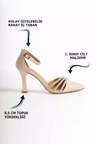 Crema Caviglia Fibbia Tre Pietra Lucida A Strisce Pelle Tacchi Alti Sottili Abiti Da Sera Da Donna