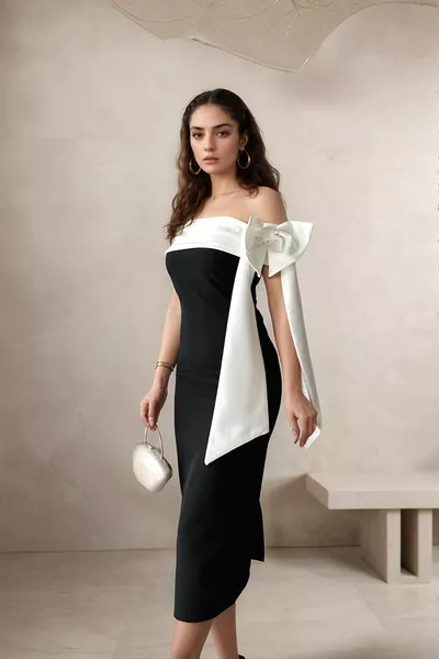 بريانا فستان متوسط الطول باللونين الأسود والأبيض