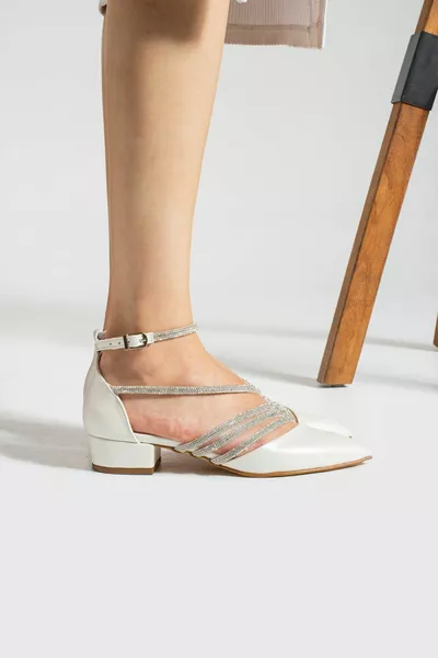 Mother-of-pearl stone detailed 3 cm evening dress shoes