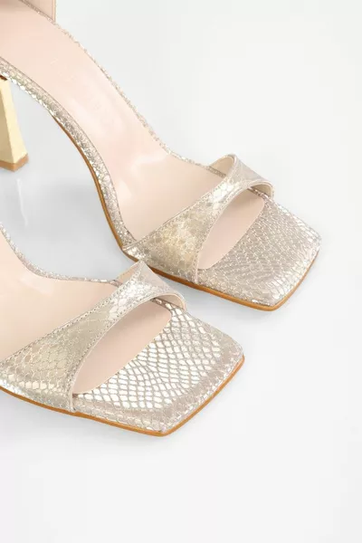 فينيتا ذهبي كعب منقوش على شكل قرص العسل للسيدات