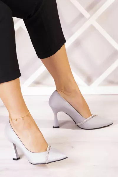 Roland Calice in Raso Argento Tacco Stiletto 9 cm.