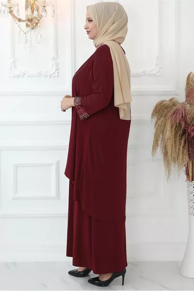 المرأة بورجوندي الترتر الترتر مطرزة مساء اللباس تي 