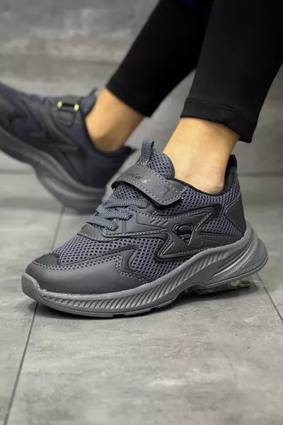 Детские дымчатые черные одинарные Velcro Гибкие Легкие Дышащие Унисекс Сетчатые Кроссовки Кроссовки