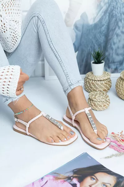 Tugerdi розовый лакированная кожа удобная подошва с камнем шлепанцы женские сандалии 