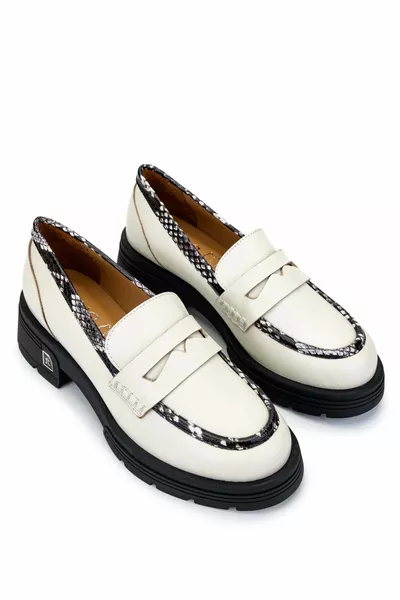 Damen Echtleder Beige Loafer Schuhe