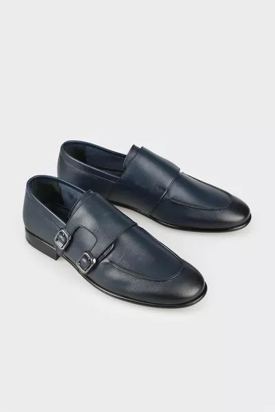 حذاء جلد كحلي كلاسيكي للرجال