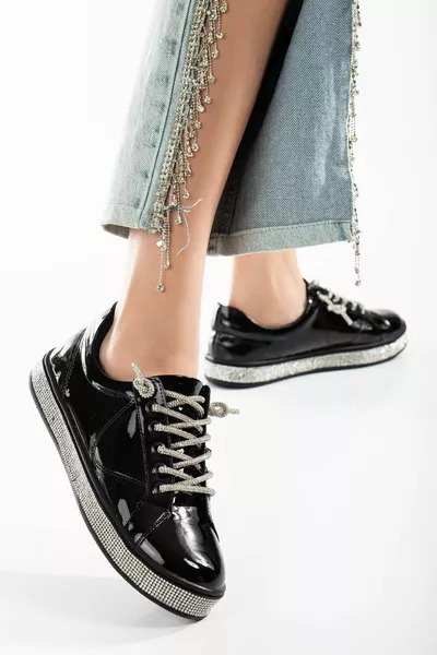 براءات الاختراع الجلود وحيد الدانتيل الحجر الأسود أحذية رياضية نسائية