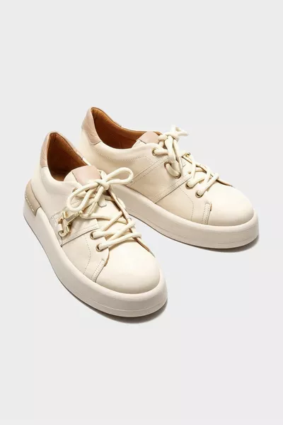 حذاء رياضي نسائي جلد بيج