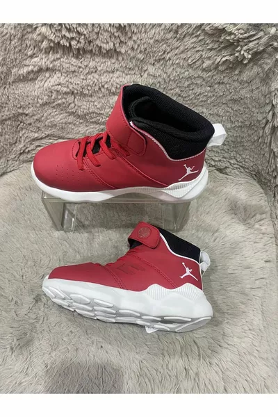 Red Outer Material Skin Leather Waterproof Full Orthopedic Kids Sneakers