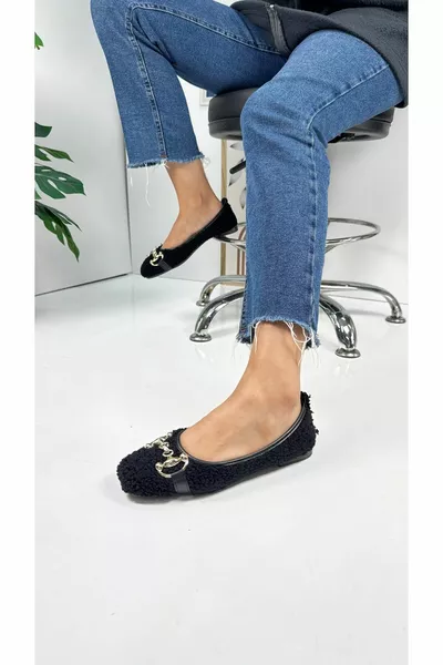 عارضة المرأة السوداء الباليه الشقق أفخم الذهب مشبك البيضاوي اصبع القدم الكعب المنخفض حذاء مسنن وحيد 