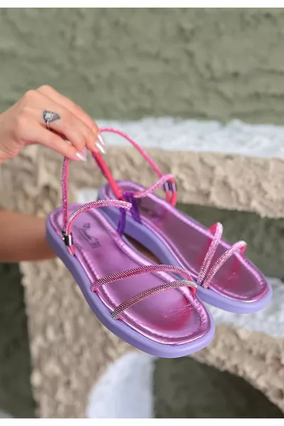 Nadda Lila Sandalen met Huid Kralen