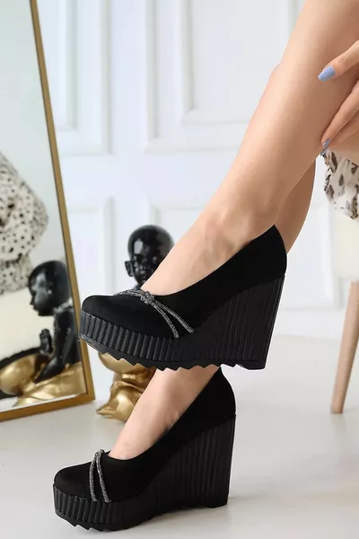 Lina Black Suede Padded Heel Shoes