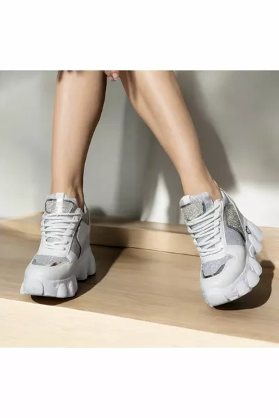 White Stone Concealed Padding Heel Women Sneakers