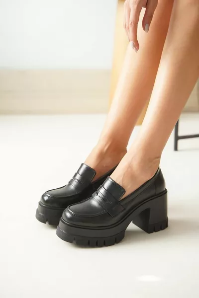  أسود عارضة الكعب العالي منصة أحذية النساء المتسكع