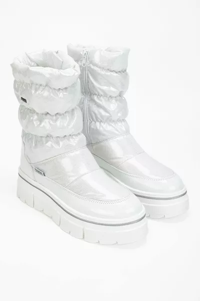 Abriana Damen Schneestiefel aus weißem Glitzerleder und Textil