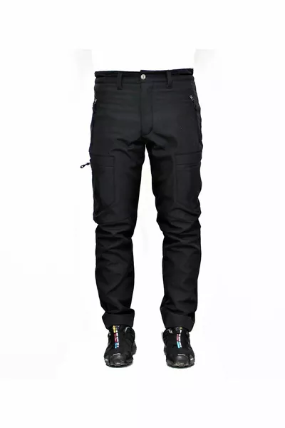 Schwarze Softshell-Hose mit Reißverschluss und Cargotasche