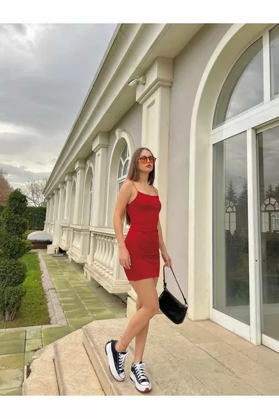 Mini robe à bretelles en corde rouge Sandy Dress