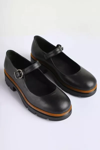 Schwarze Mary Jane Schuhe aus echtem Leder für Damen