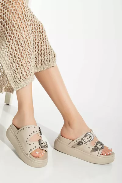  Beige Talon rembourré Femmes Sandales