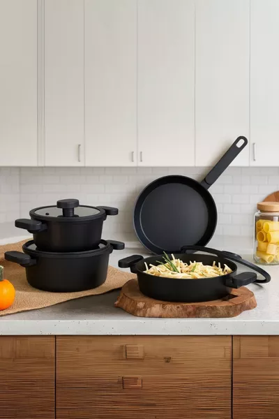 Ensemble de casseroles en granit 7 pièces Valeria - Noir