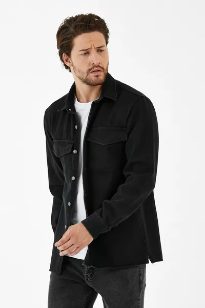 الرجال الدينيم قميص سترة عارضة صالح كم طويل العادية صالح سترة قميص