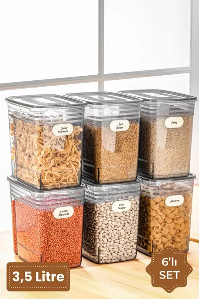 Ensemble de 6 boîtes de rangement pour provisions Mega Taille Étiquette 3,5 litres Anthracite