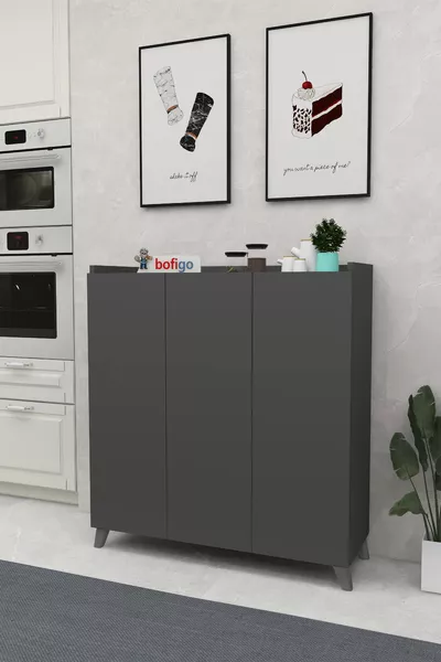 خزانة متعددة الأغراض بثلاثة أبواب، خزانة مطبخ متعددة الأغراض، خزانة حمام، خزانة أحذية، لون أنثراسايت رملي