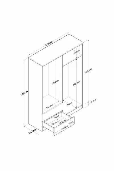 Rani Armadio Capiente 4 Ante 2 Cassetti 1 Ripiano 2 Barre Appendiabiti Cestino Noce - Bianco