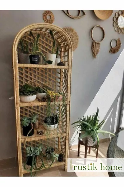 Ръчно изработен сламен рафт за баня, кухня, балкон, тераса, хол, баня, библиотека, стелаж за цветя с 4 нива