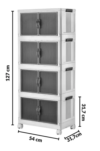 Многофункционален преносим шкаф с капак, с колела, за подреждане, комплект от 4, бял