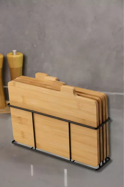 Bambu Standlı Kesme Tahtası 4lü Set - 