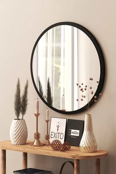 Black Decorative Round Entry Hall Corridor Wall Living Room Kitchen Bathroom WC Office Mirror cm