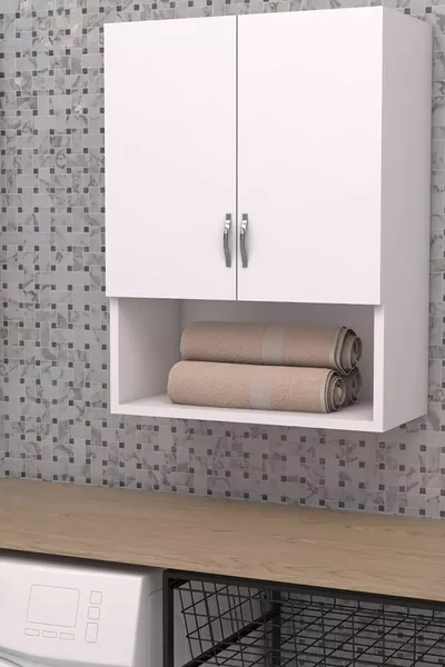 خزانة فوق الغسالة من إسيلا، خزانة حمام، خزانة ملابس، خزانة مناشف، خزانة بأبواب - أبيض