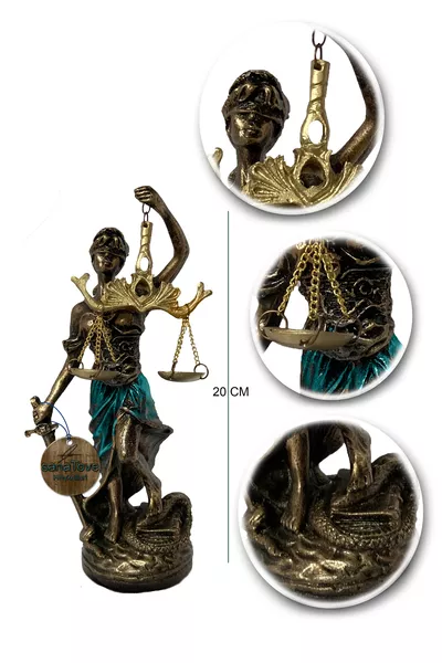 Objet décoratif à offrir Statue Figurine Balance de la Justice Statue Thémis Cm. Or antique & Bleu antique