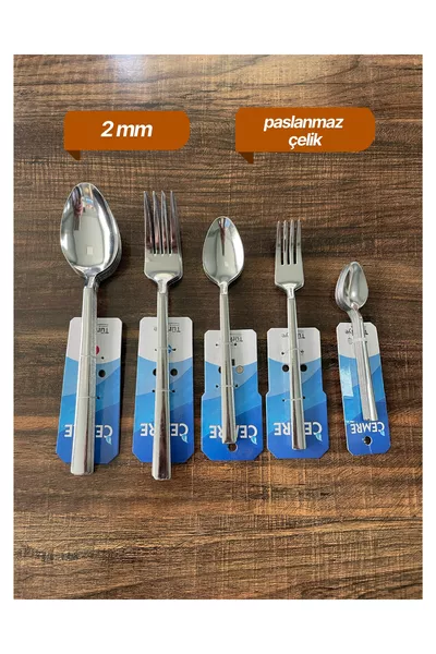 Комплект от 6 части вилици и лъжици от неръждаема стомана за 6 души, първо качество, Cemre