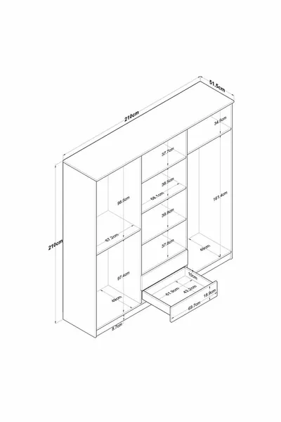 Rani Wide Wardrobe Clothes Cabinet 6 Doors 2 Drawers 5 Shelves 3 Hanging Baskets Walnut - White