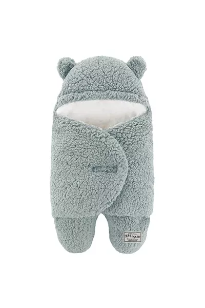 Спален чувал за бебета 0-4 месеца с външна пелена, къдрава велсофт плюш индиго