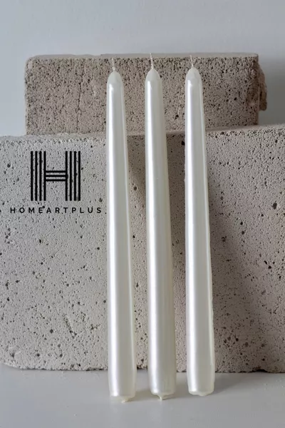 Bougie 3 pièces en métal nacré ivoire avec support, première qualité