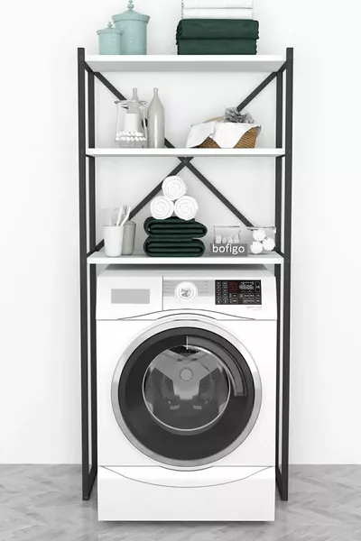 3-laags metalen badkamerorganizer metalen badkamerplank wit voor boven de wasmachine