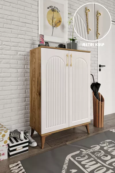 Kale Metal Handle Shoe Rack Multipurpose Cabinet Kitchen Pantry Balcony Ecru Walnut